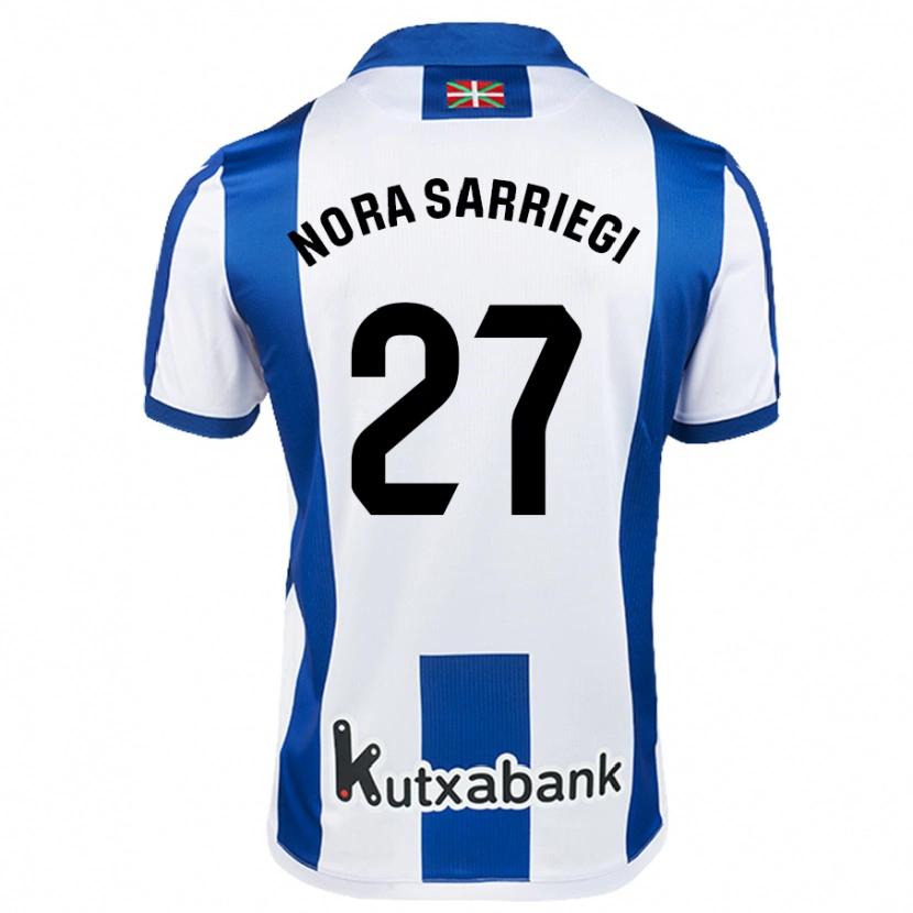 Danxen Niño Camiseta Nora Sarriegi Galdos #27 Blanco Azul 1ª Equipación 2024/25 La Camisa