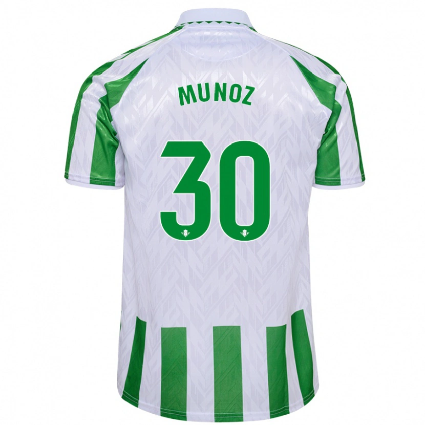 Danxen Niño Camiseta Blanca Muñoz #30 Verde Rayas Blancas 1ª Equipación 2024/25 La Camisa