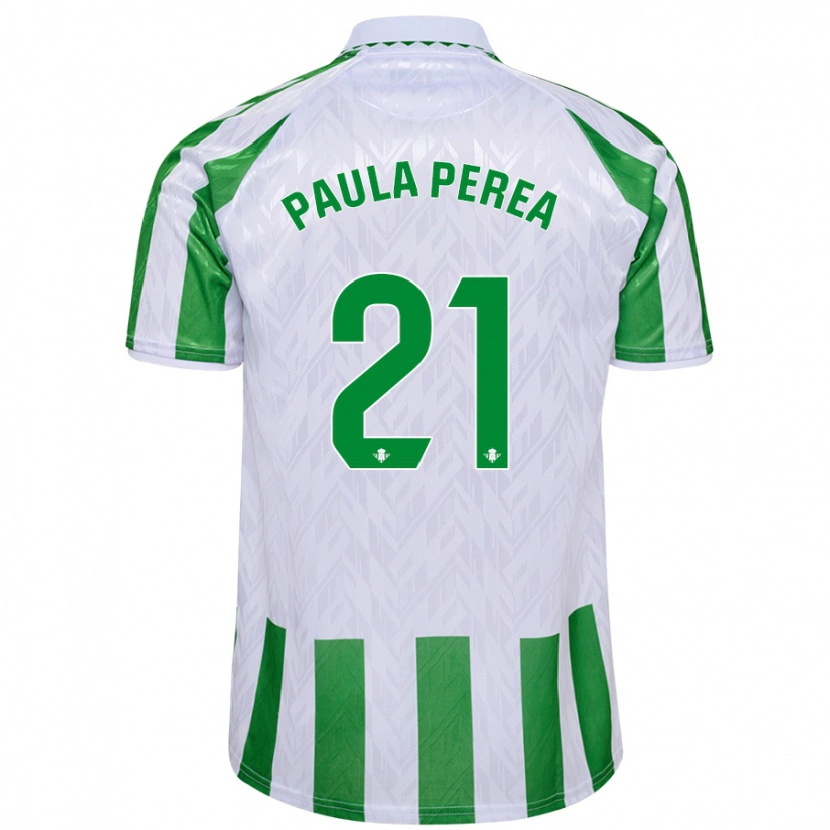 Danxen Niño Camiseta Paula Perea Ramírez #21 Verde Rayas Blancas 1ª Equipación 2024/25 La Camisa