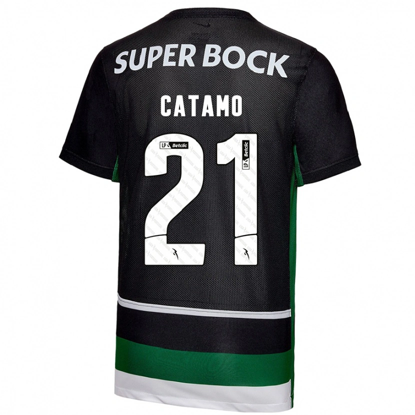 Danxen Niño Camiseta Geny Catamo #21 Negro Blanco Verde 1ª Equipación 2024/25 La Camisa