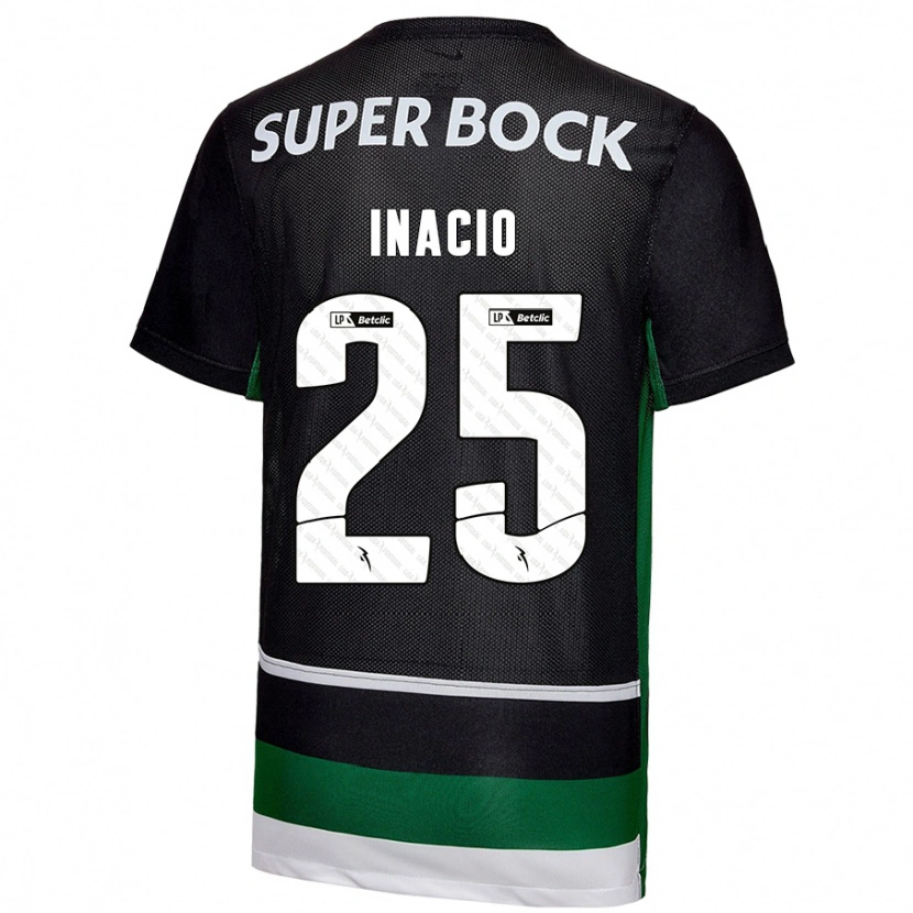 Danxen Niño Camiseta Gonçalo Inácio #25 Negro Blanco Verde 1ª Equipación 2024/25 La Camisa