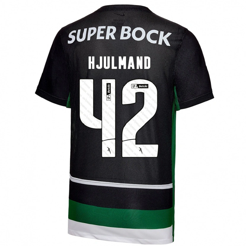 Danxen Niño Camiseta Morten Hjulmand #42 Negro Blanco Verde 1ª Equipación 2024/25 La Camisa