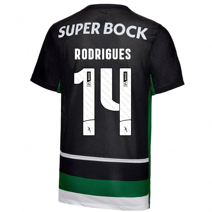 Danxen Niño Camiseta Paulo Rodrigues #14 Negro Blanco Verde 1ª Equipación 2024/25 La Camisa