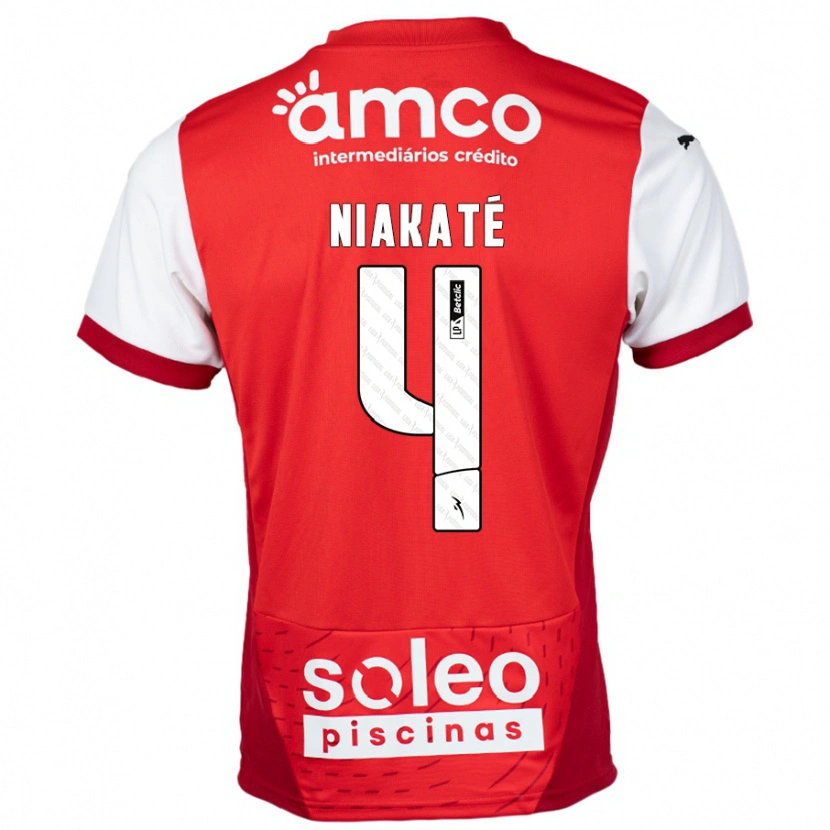 Danxen Niño Camiseta Sikou Niakaté #4 Rojo Blanco 1ª Equipación 2024/25 La Camisa