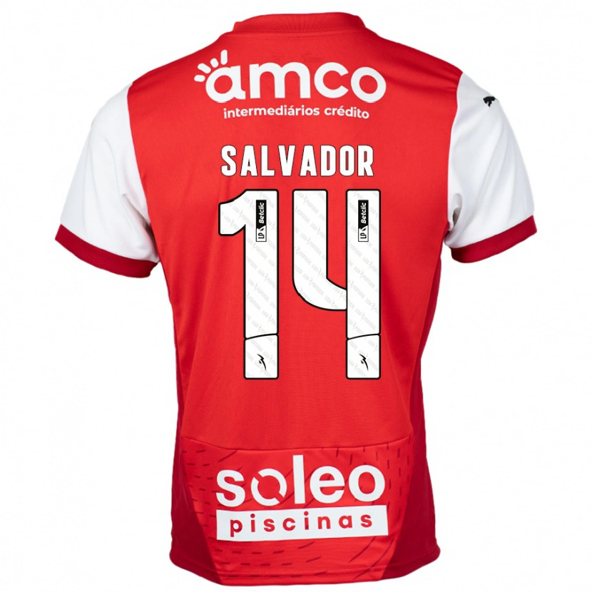 Danxen Niño Camiseta João Salvador #14 Rojo Blanco 1ª Equipación 2024/25 La Camisa