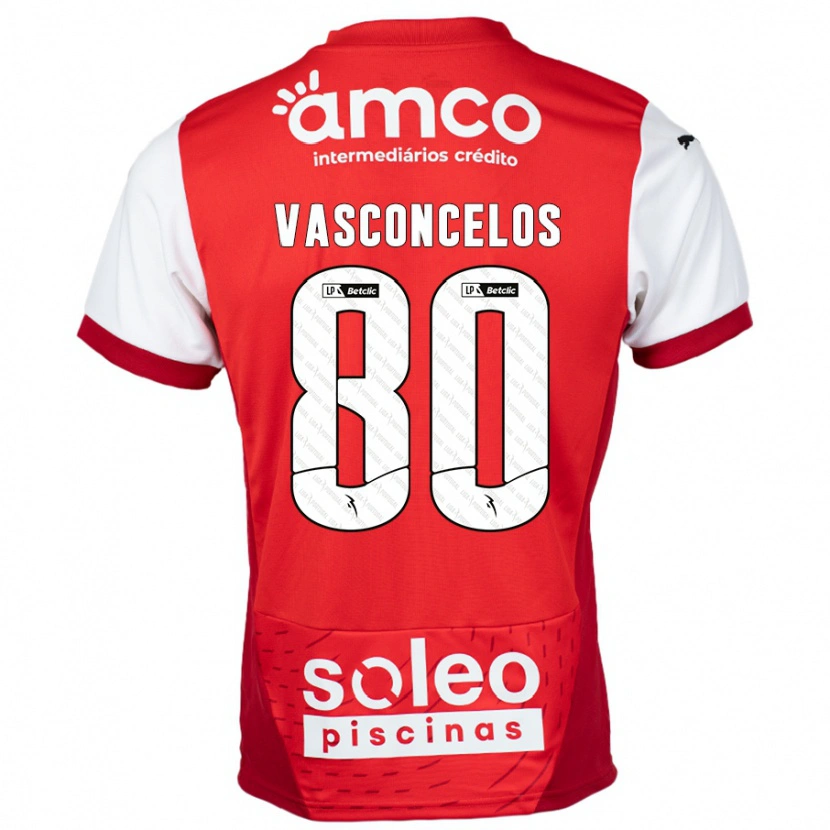 Danxen Niño Camiseta Vasconcelos #80 Rojo Blanco 1ª Equipación 2024/25 La Camisa