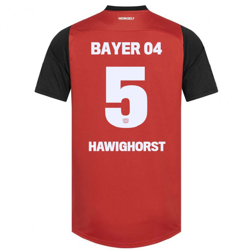 Danxen Niño Camiseta Ben Hawighorst #5 Rojo Negro 1ª Equipación 2024/25 La Camisa