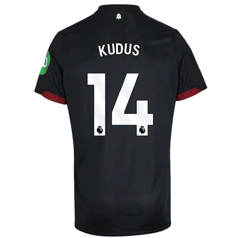 Danxen Niño Camiseta Mohammed Kudus #14 Negro Blanco 2ª Equipación 2024/25 La Camisa