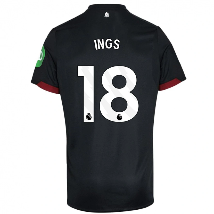 Danxen Niño Camiseta Danny Ings #18 Negro Blanco 2ª Equipación 2024/25 La Camisa