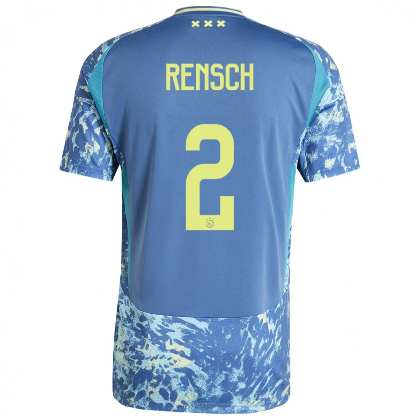 Danxen Niño Camiseta Devyne Rensch #2 Gris Azul Amarillo 2ª Equipación 2024/25 La Camisa