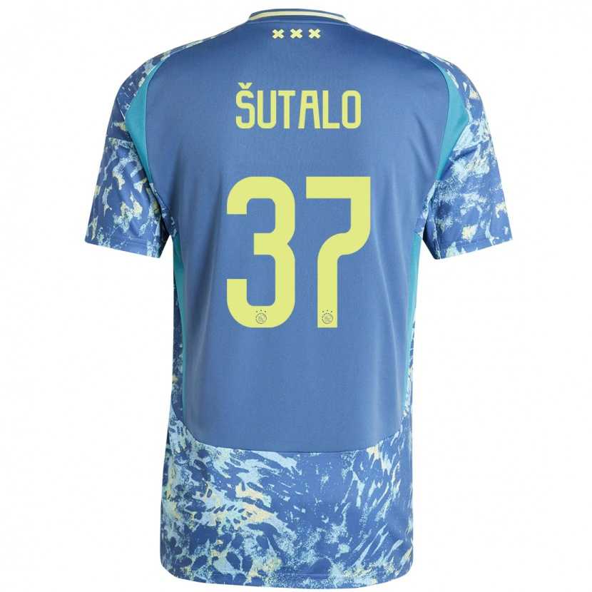 Danxen Niño Camiseta Josip Sutalo #37 Gris Azul Amarillo 2ª Equipación 2024/25 La Camisa