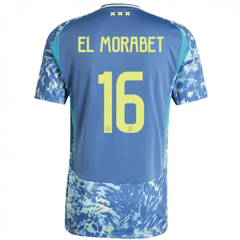 Danxen Niño Camiseta Younes El Morabet #16 Gris Azul Amarillo 2ª Equipación 2024/25 La Camisa