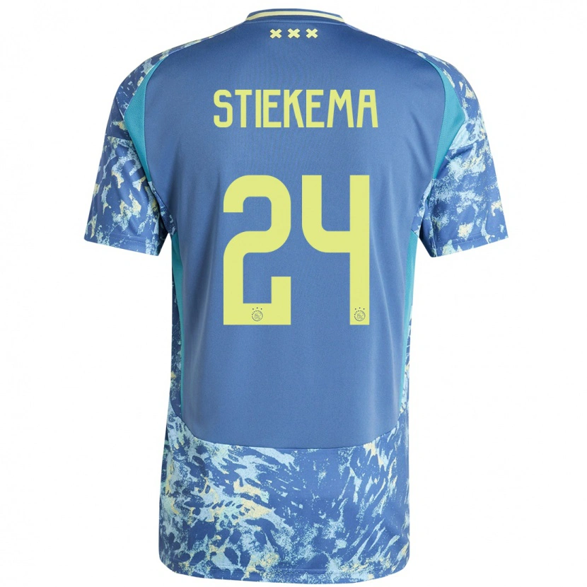 Danxen Niño Camiseta Iris Stiekema #24 Gris Azul Amarillo 2ª Equipación 2024/25 La Camisa