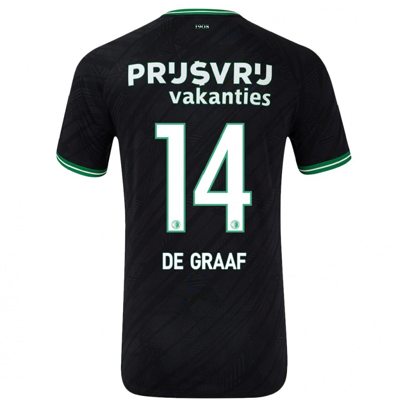 Danxen Niño Camiseta Esmee De Graaf #14 Negro Verde 2ª Equipación 2024/25 La Camisa