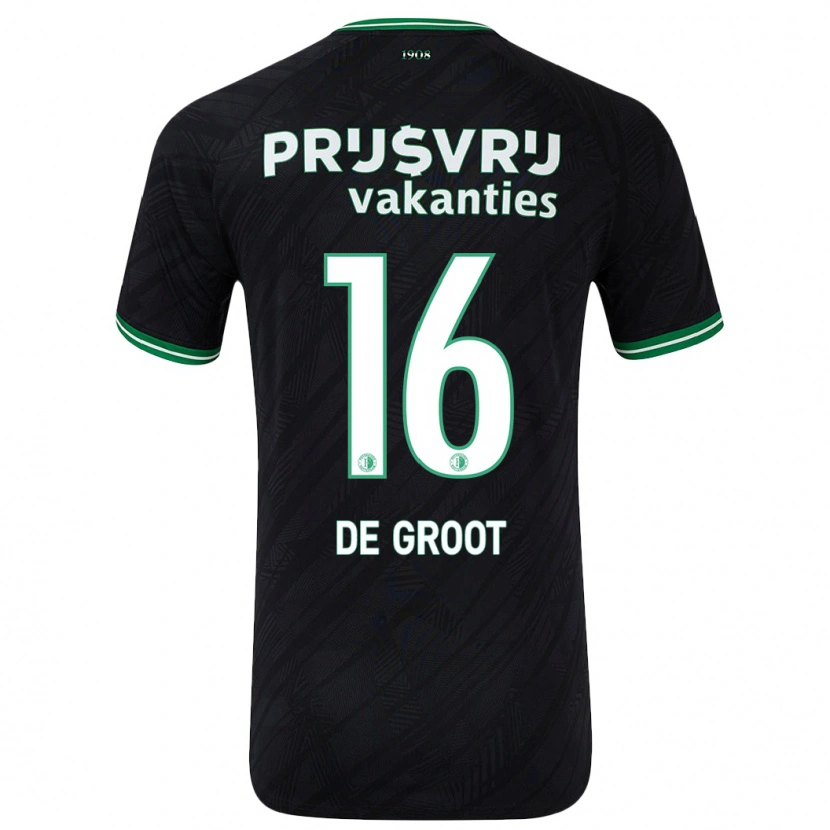 Danxen Niño Camiseta Jasmijn De Groot #16 Negro Verde 2ª Equipación 2024/25 La Camisa