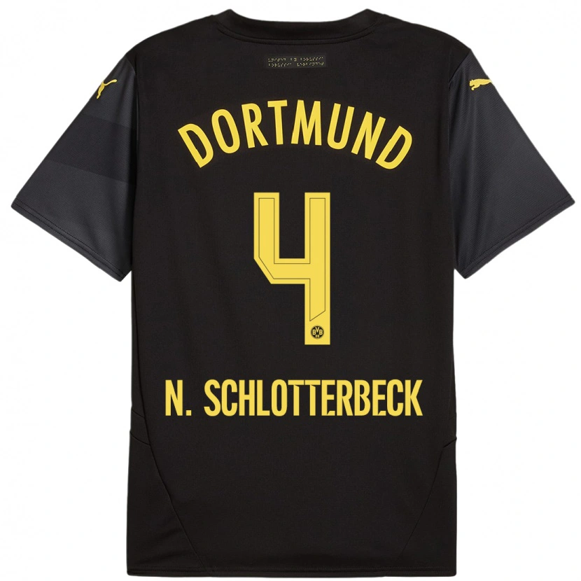 Danxen Niño Camiseta Nico Schlotterbeck #4 Negro Amarillo 2ª Equipación 2024/25 La Camisa