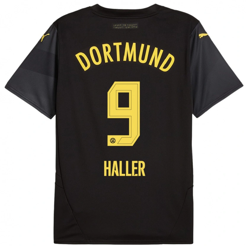 Danxen Niño Camiseta Sébastien Haller #9 Negro Amarillo 2ª Equipación 2024/25 La Camisa