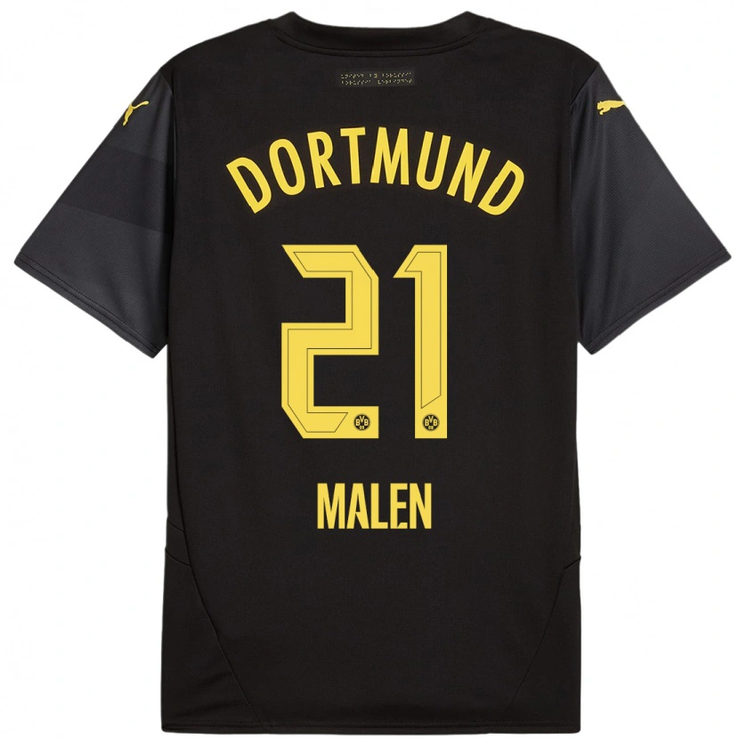 Danxen Niño Camiseta Donyell Malen #21 Negro Amarillo 2ª Equipación 2024/25 La Camisa