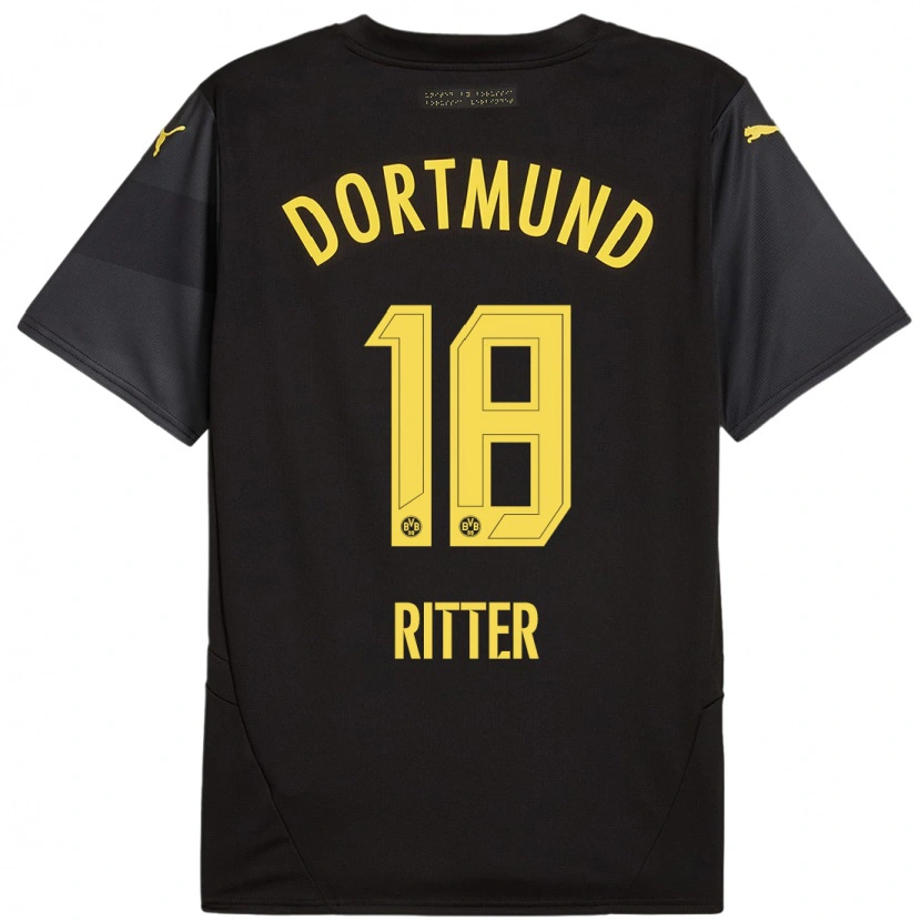 Danxen Niño Camiseta Roméo Ritter #18 Negro Amarillo 2ª Equipación 2024/25 La Camisa