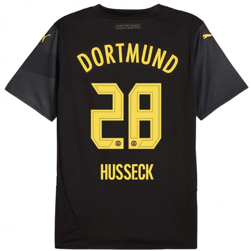 Danxen Niño Camiseta Jonah Husseck #28 Negro Amarillo 2ª Equipación 2024/25 La Camisa