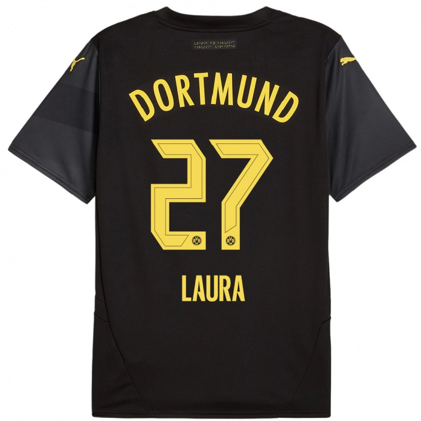 Danxen Niño Camiseta Van Der Heijden Laura #27 Negro Amarillo 2ª Equipación 2024/25 La Camisa