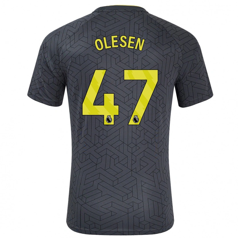 Danxen Niño Camiseta Karoline Olesen #47 Negro Amarillo 2ª Equipación 2024/25 La Camisa