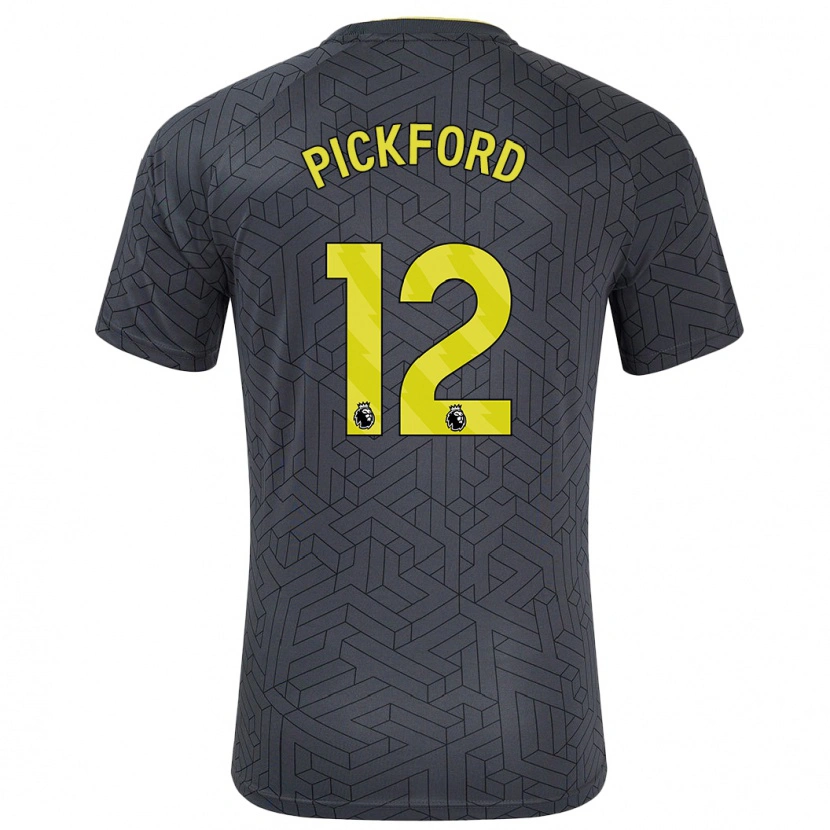 Danxen Niño Camiseta Jordan Pickford #12 Negro Amarillo 2ª Equipación 2024/25 La Camisa