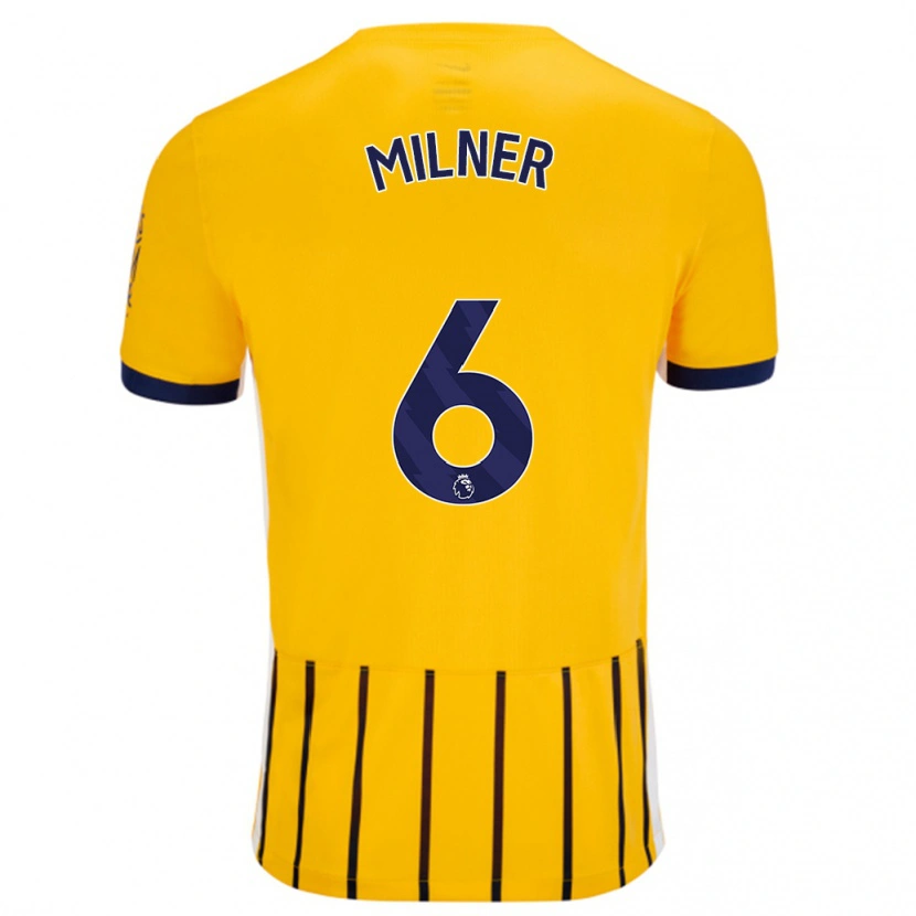 Danxen Niño Camiseta James Milner #6 Dorado Azul Rayas 2ª Equipación 2024/25 La Camisa