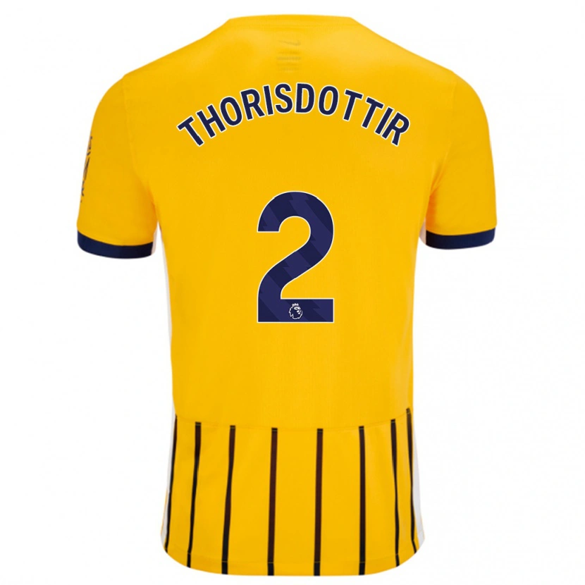 Danxen Niño Camiseta Maria Thorisdottir #2 Dorado Azul Rayas 2ª Equipación 2024/25 La Camisa