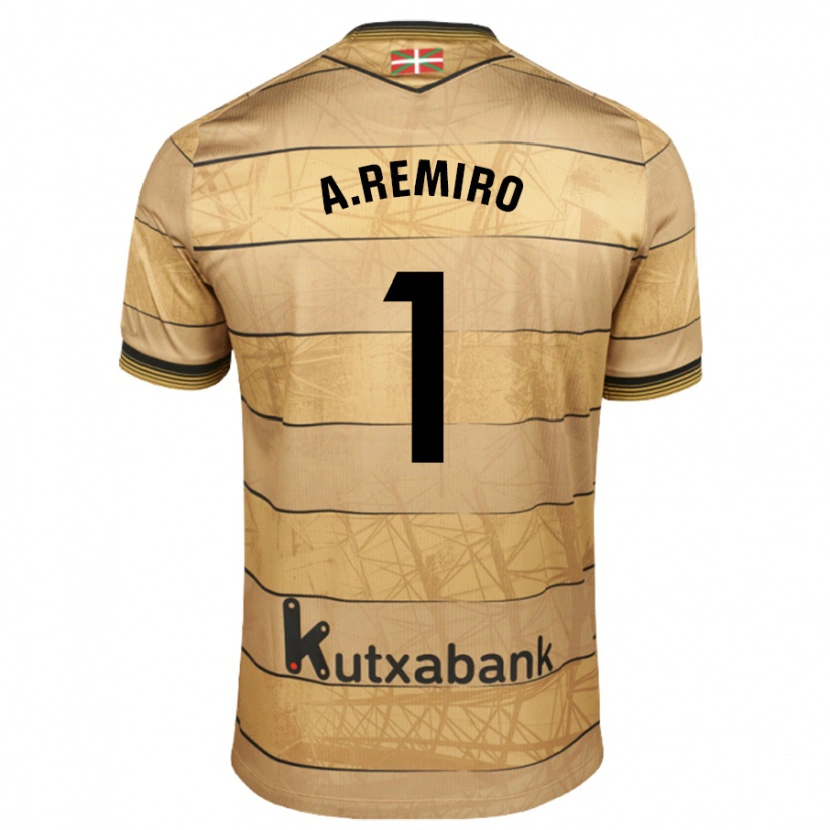 Danxen Niño Camiseta Álex Remiro #1 Marrón 2ª Equipación 2024/25 La Camisa