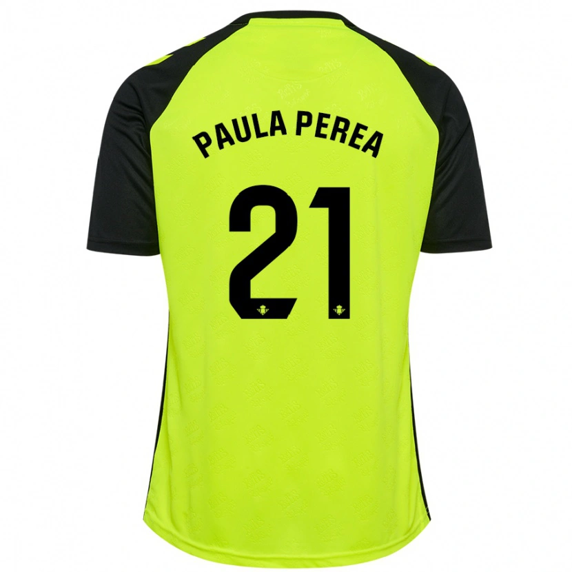 Danxen Niño Camiseta Paula Perea Ramírez #21 Amarillo Fluorescente Negro 2ª Equipación 2024/25 La Camisa