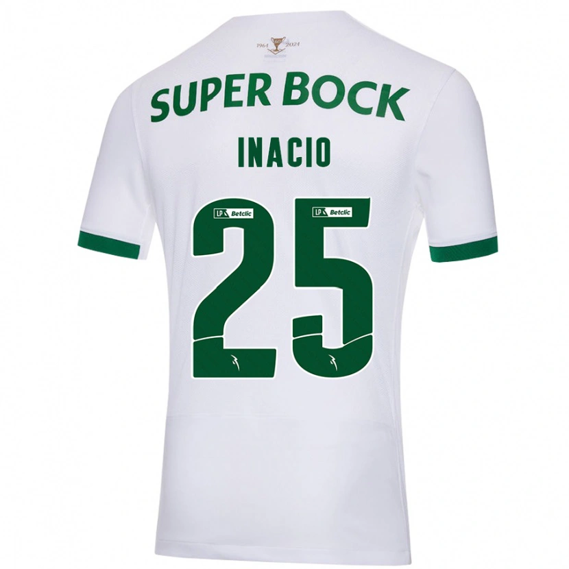 Danxen Niño Camiseta Gonçalo Inácio #25 Blanco Verde 2ª Equipación 2024/25 La Camisa