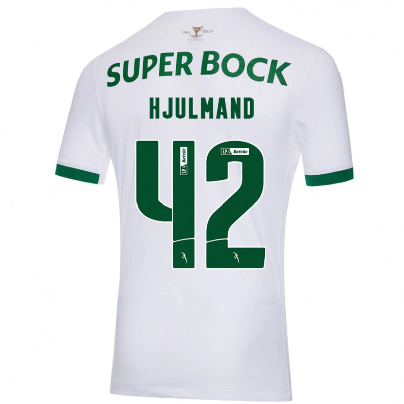 Danxen Niño Camiseta Morten Hjulmand #42 Blanco Verde 2ª Equipación 2024/25 La Camisa