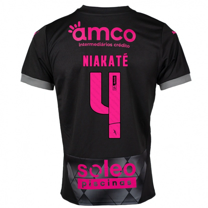 Danxen Niño Camiseta Sikou Niakaté #4 Negro Rosa 2ª Equipación 2024/25 La Camisa