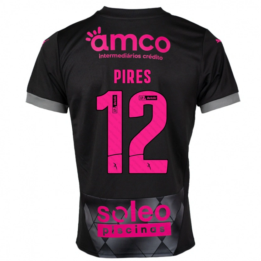 Danxen Niño Camiseta Hugo Pires #12 Negro Rosa 2ª Equipación 2024/25 La Camisa