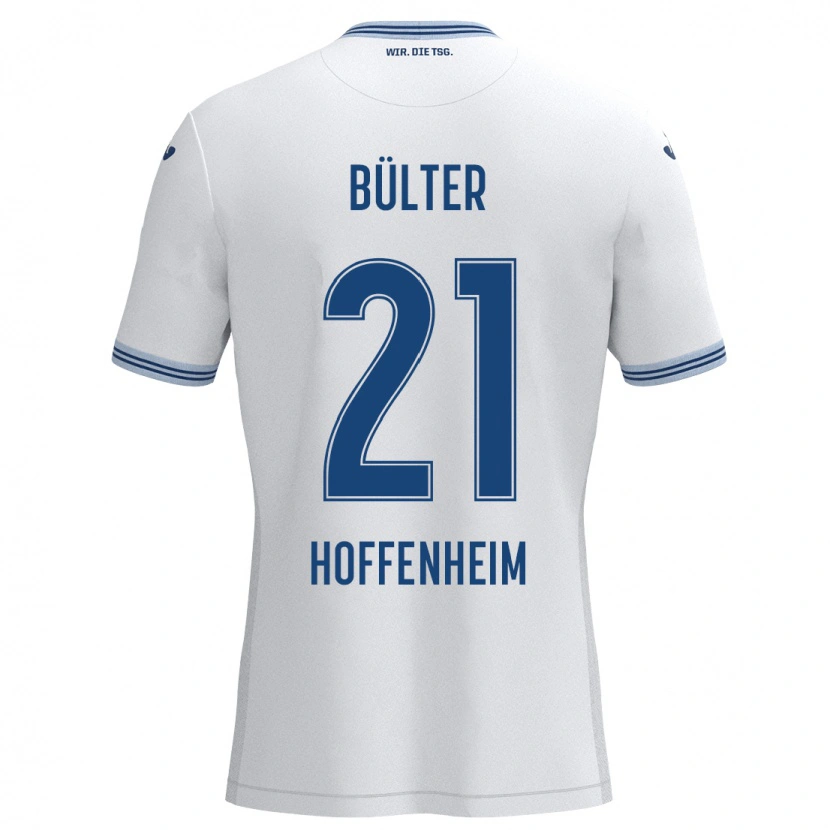 Danxen Niño Camiseta Marius Bülter #21 Blanco Azul 2ª Equipación 2024/25 La Camisa