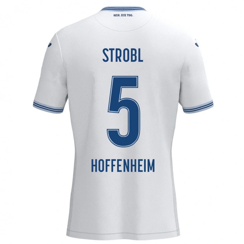 Danxen Niño Camiseta Lars Strobl #5 Blanco Azul 2ª Equipación 2024/25 La Camisa