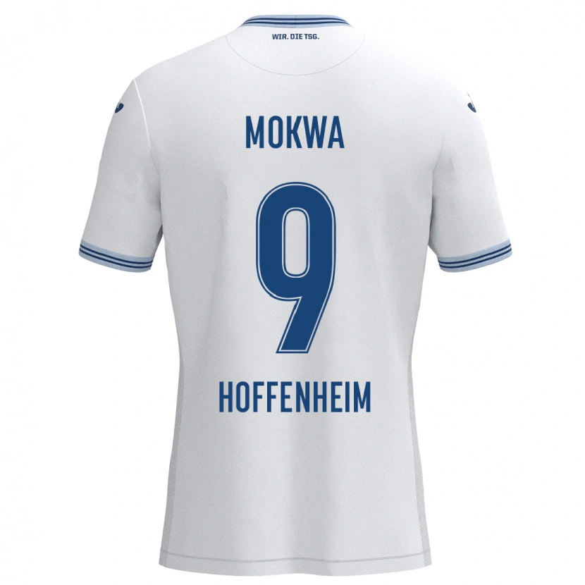 Danxen Niño Camiseta David Mokwa #9 Blanco Azul 2ª Equipación 2024/25 La Camisa