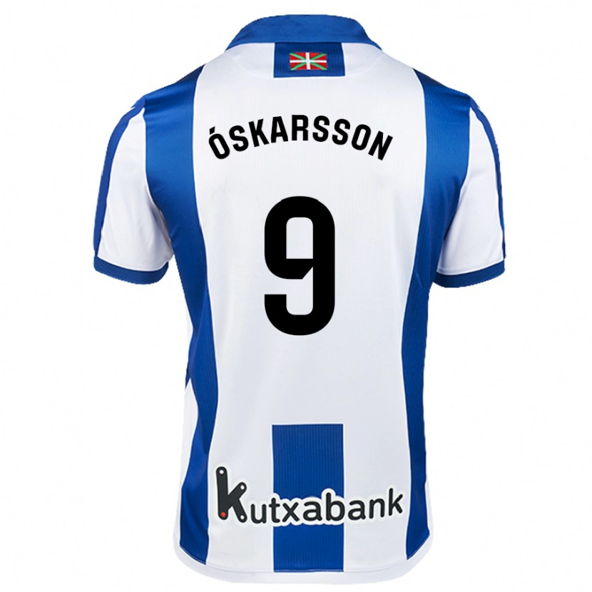 Danxen Niño Camiseta Orri Óskarsson #9 Blanco Azul Cielo 1ª Equipación 2024/25 La Camisa