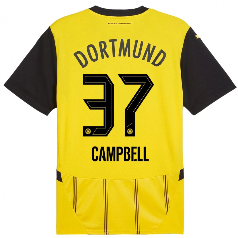 Danxen Hombre Camiseta Cole Campbell #37 Amarillo Negro 1ª Equipación 2024/25 La Camisa