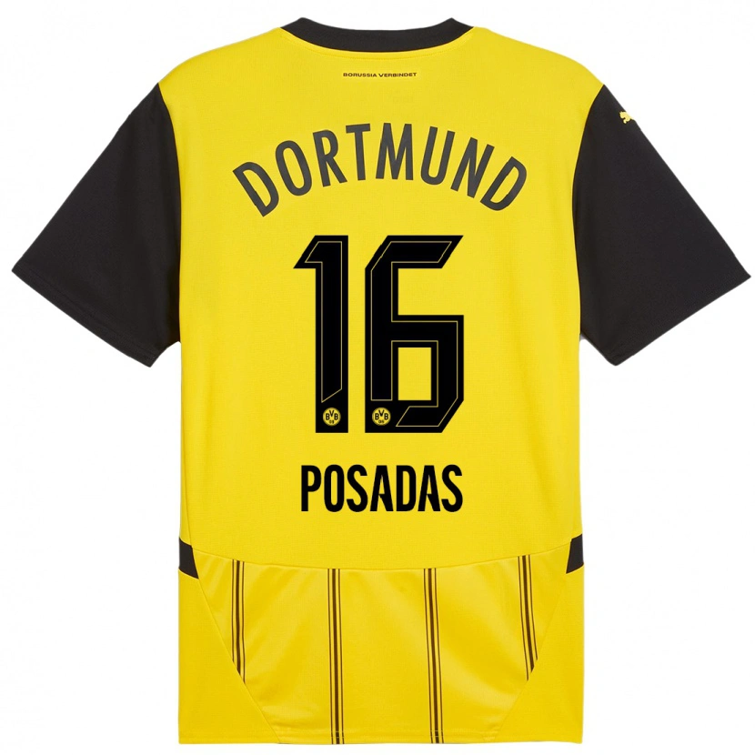 Danxen Hombre Camiseta Leonardo Posadas #16 Amarillo Negro 1ª Equipación 2024/25 La Camisa