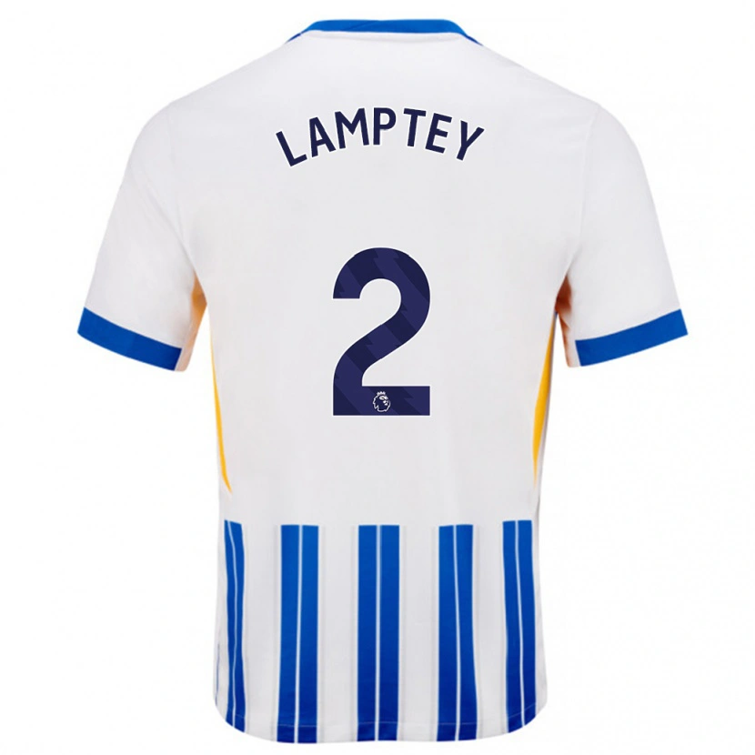 Danxen Hombre Camiseta Tariq Lamptey #2 Blanco Azul Rayas 1ª Equipación 2024/25 La Camisa