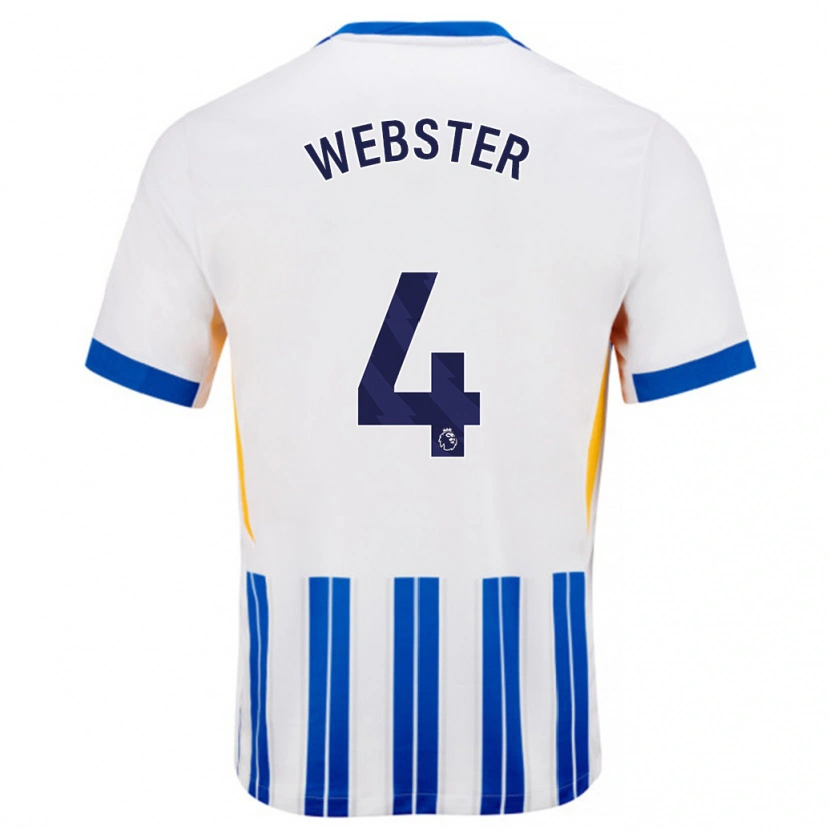 Danxen Hombre Camiseta Adam Webster #4 Blanco Azul Rayas 1ª Equipación 2024/25 La Camisa