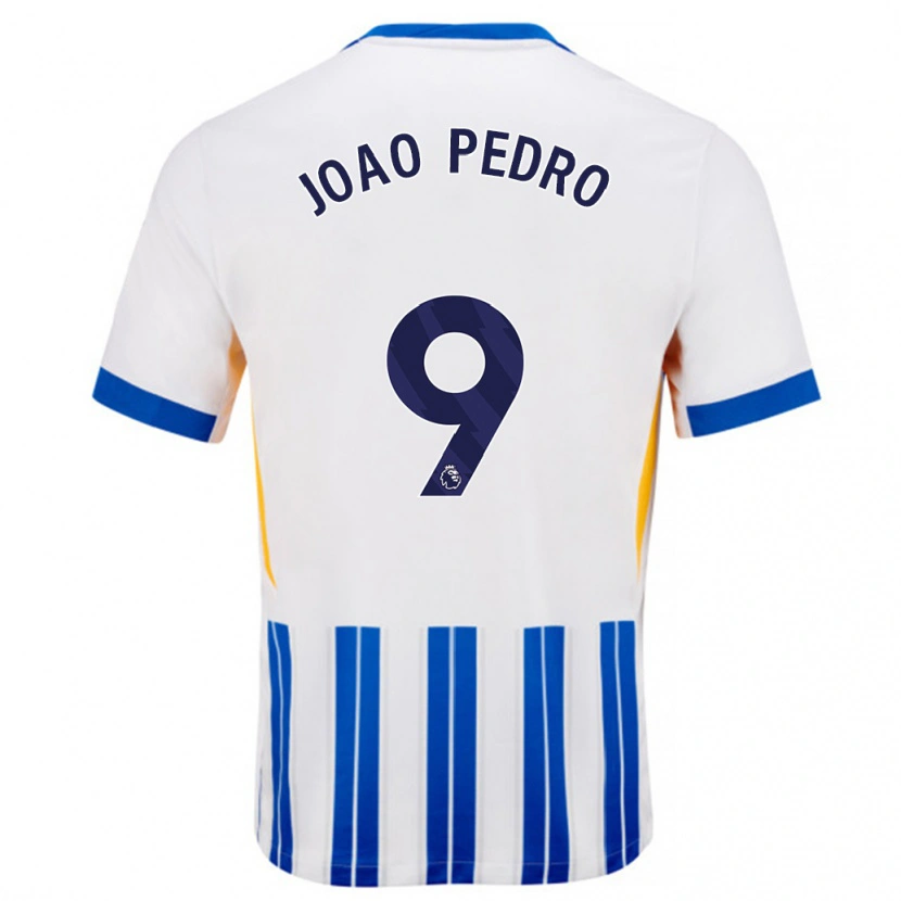 Danxen Hombre Camiseta João Pedro #9 Blanco Azul Rayas 1ª Equipación 2024/25 La Camisa