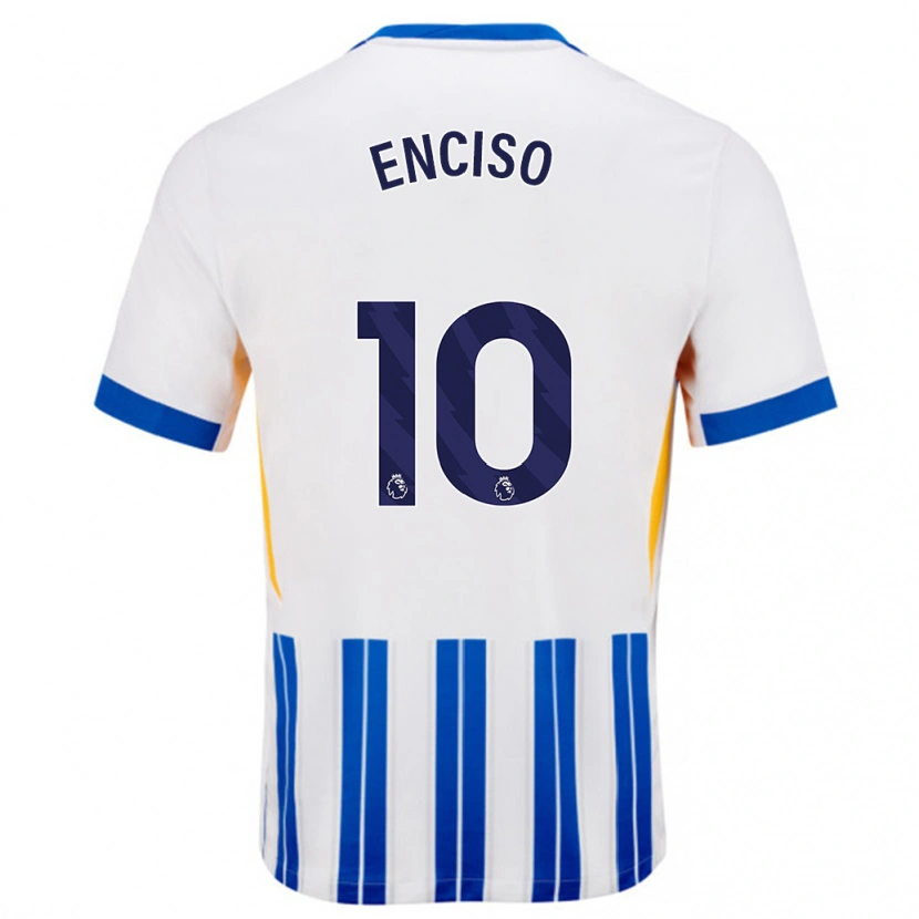 Danxen Hombre Camiseta Julio Enciso #10 Blanco Azul Rayas 1ª Equipación 2024/25 La Camisa