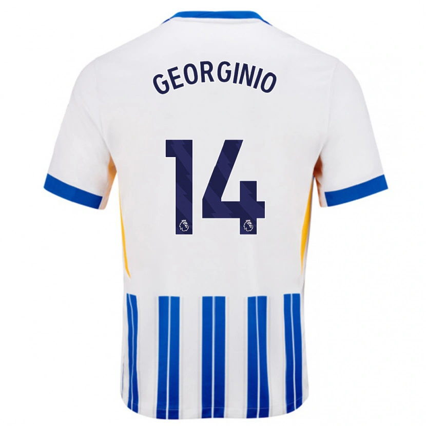 Danxen Hombre Camiseta Georginio Rutter #14 Blanco Azul Rayas 1ª Equipación 2024/25 La Camisa