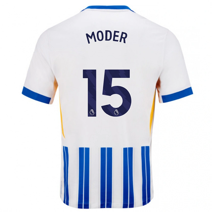 Danxen Hombre Camiseta Jakub Moder #15 Blanco Azul Rayas 1ª Equipación 2024/25 La Camisa