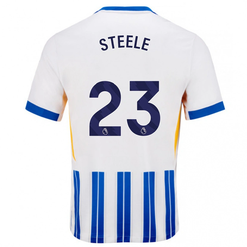 Danxen Hombre Camiseta Jason Steele #23 Blanco Azul Rayas 1ª Equipación 2024/25 La Camisa