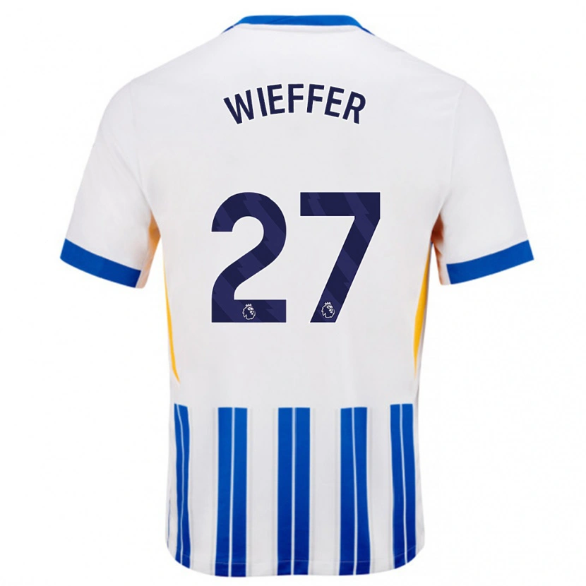 Danxen Hombre Camiseta Mats Wieffer #27 Blanco Azul Rayas 1ª Equipación 2024/25 La Camisa