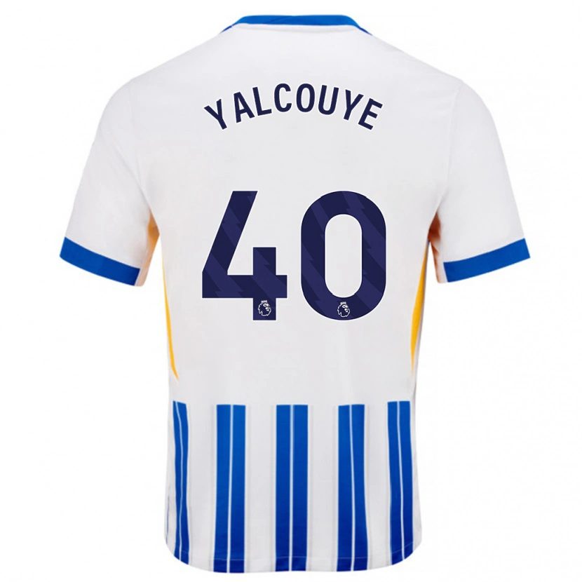 Danxen Hombre Camiseta Malick Junior Yalcouyé #40 Blanco Azul Rayas 1ª Equipación 2024/25 La Camisa